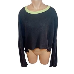 Free People We The Free Jayson Black Ringer Waffle Knit Long Sleeve Oversized L